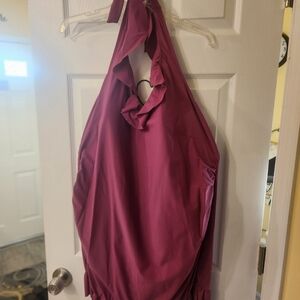 Roman's Elegant Halter Neck Dress in Deep Pink Swimsuit Dress